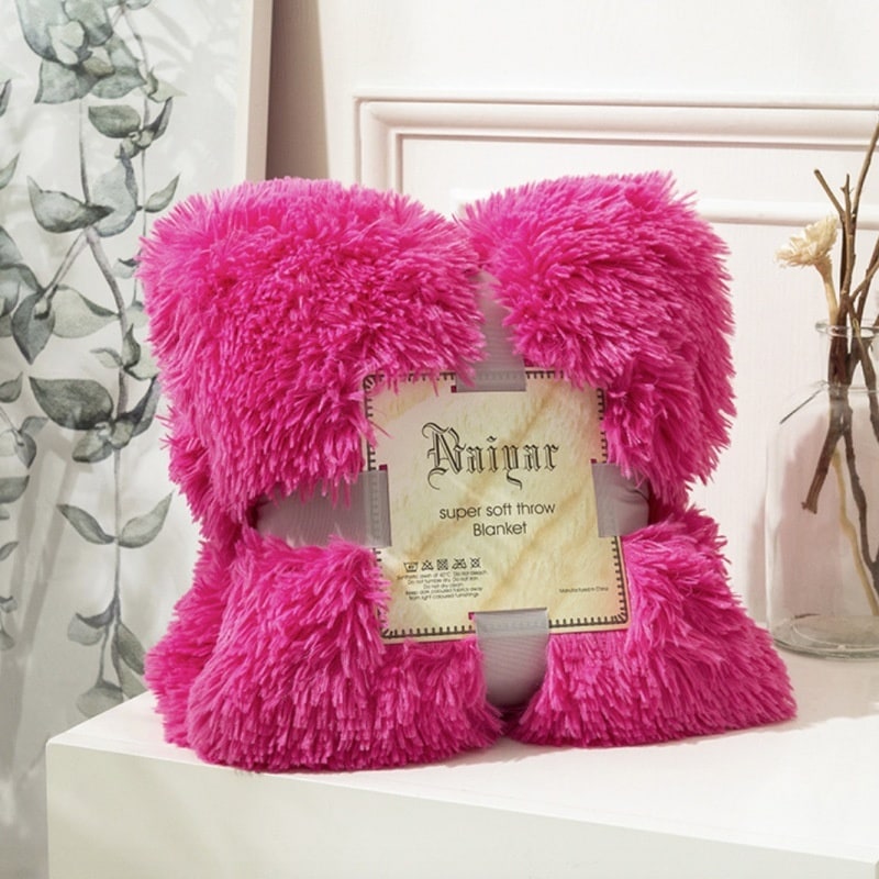 Faux Fur Throw Blanket with Soft Plush Long Pile Shaggy Texture for Cozy Bedding