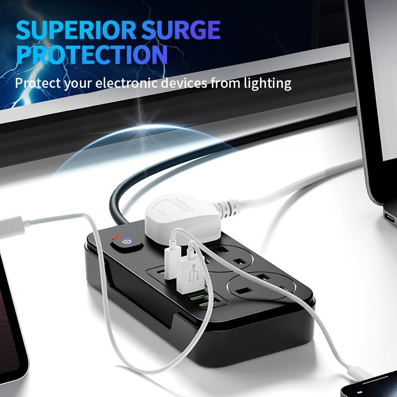 Power Strip with 3 AC Outlets, 6 USB Ports & 2M Extension Cable – 13A