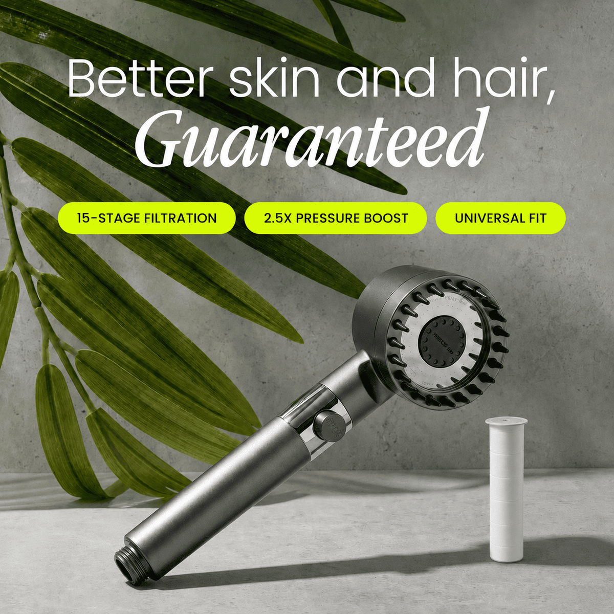 Filtered Water Shower Head with High Pressure Handheld Spray and Stop Button And Hose