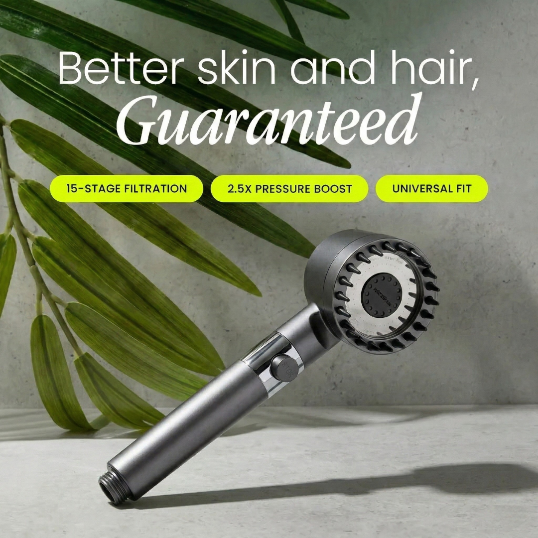 Filtered Water Shower Head with High Pressure Handheld Spray and Stop Button And Hose