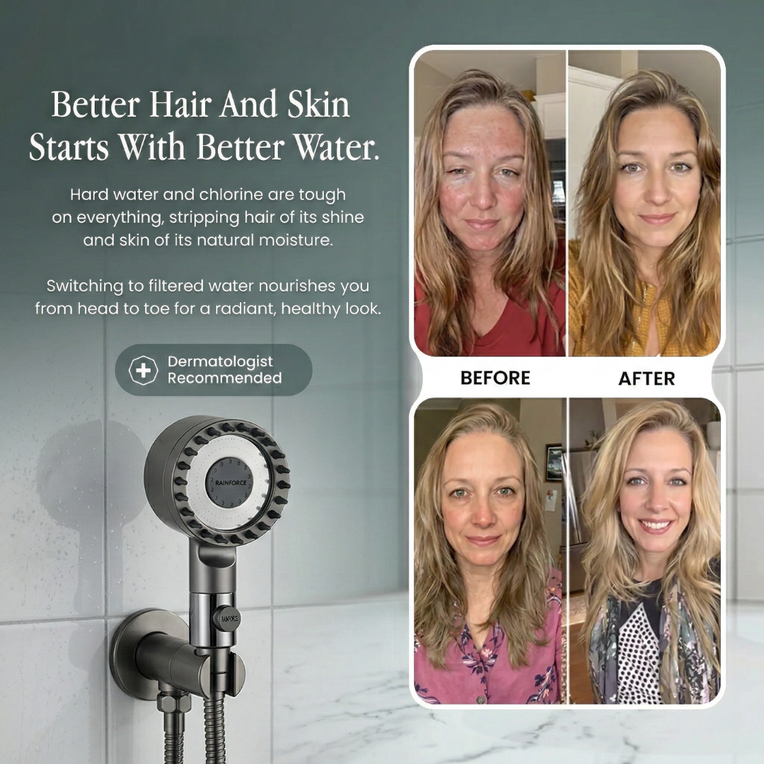 Filtered Water Shower Head with High Pressure Handheld Spray and Stop Button And Hose