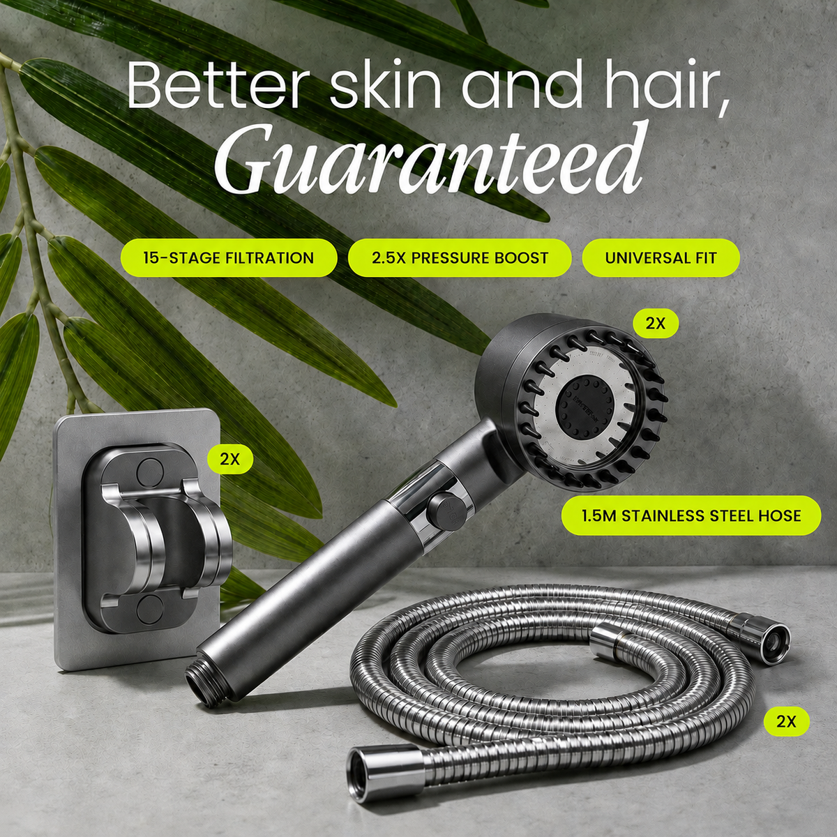 Filtered Water Shower Head with High Pressure Handheld Spray and Stop Button And Hose
