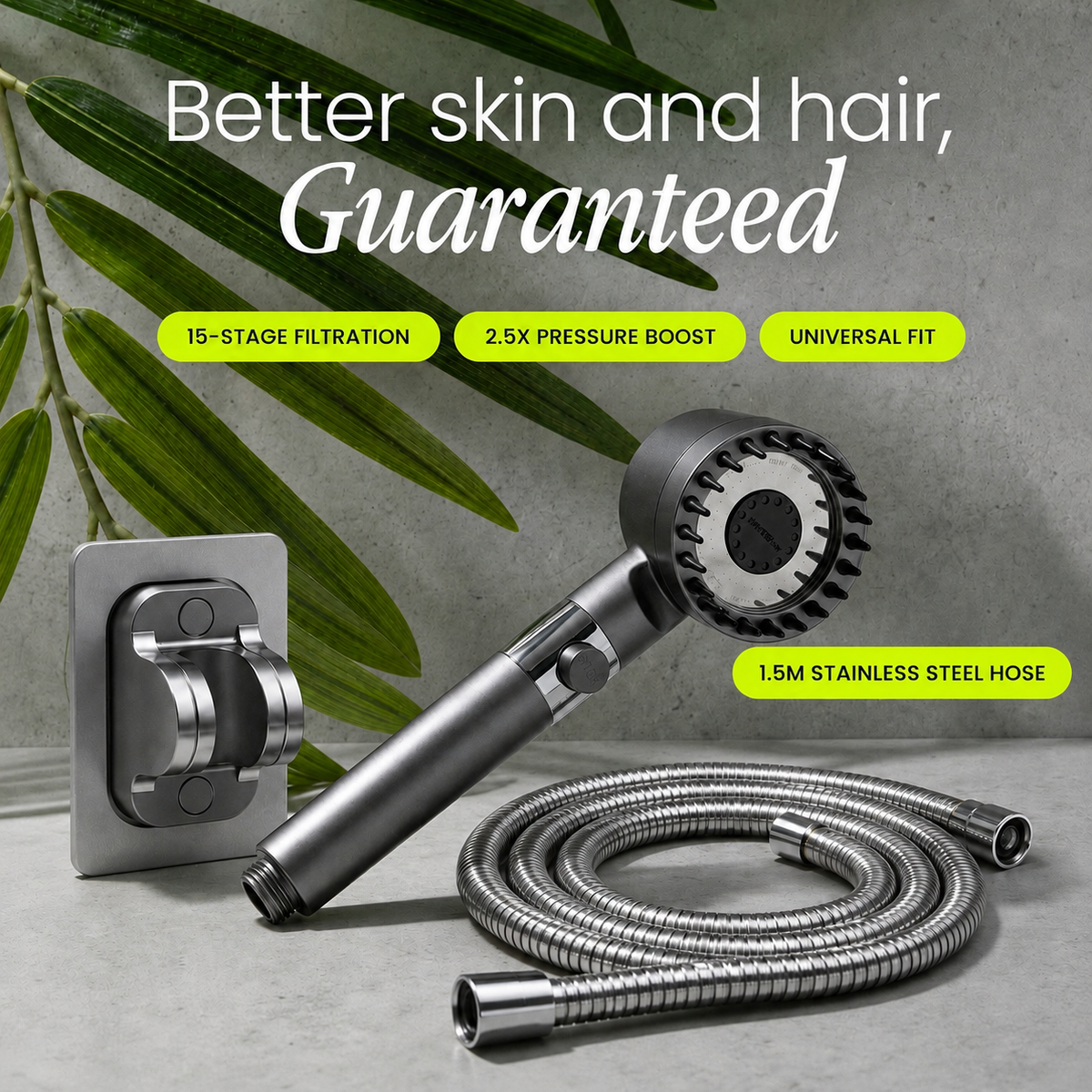 Filtered Water Shower Head with High Pressure Handheld Spray and Stop Button And Hose