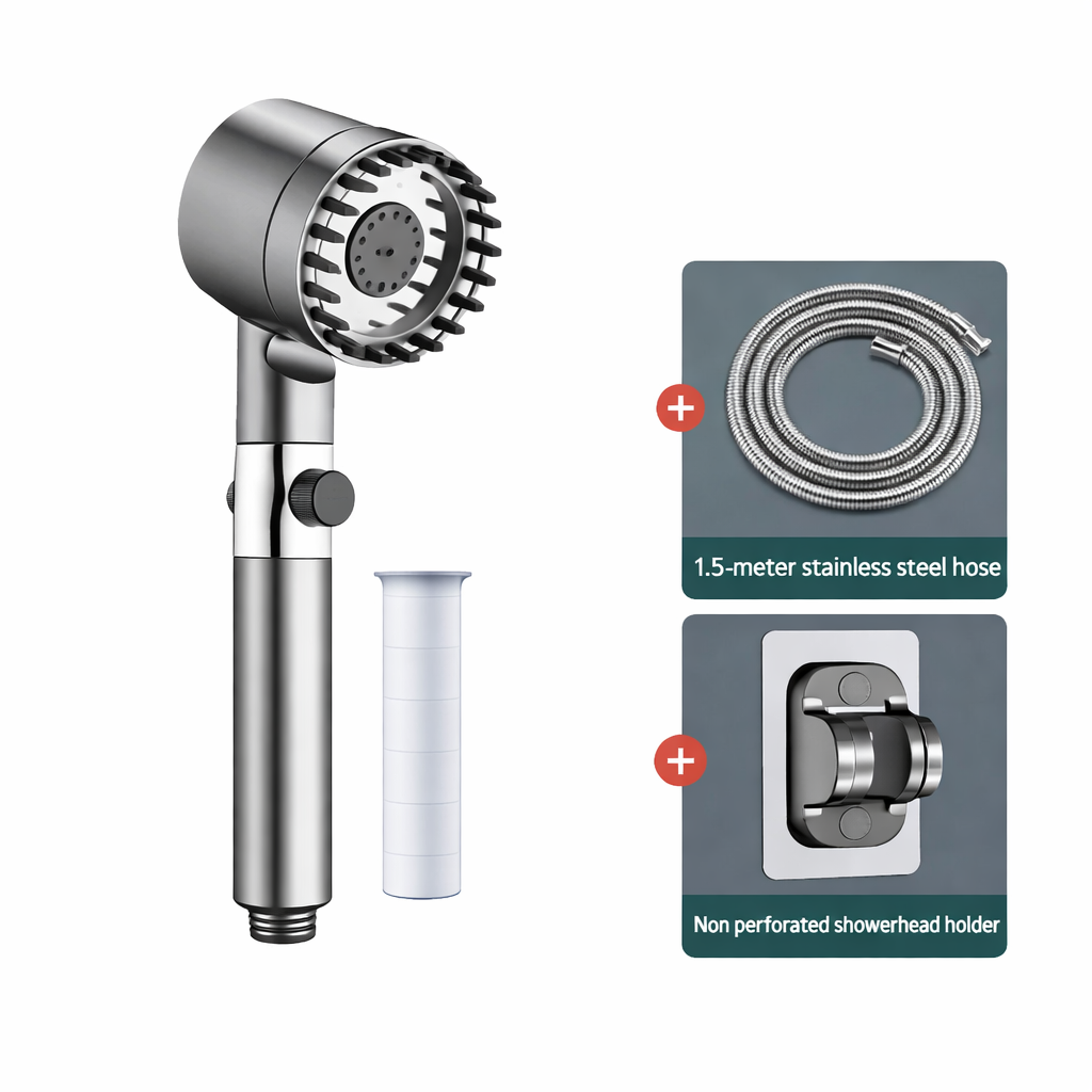 Filtered Water Shower Head with High Pressure Handheld Spray and Stop Button And Hose
