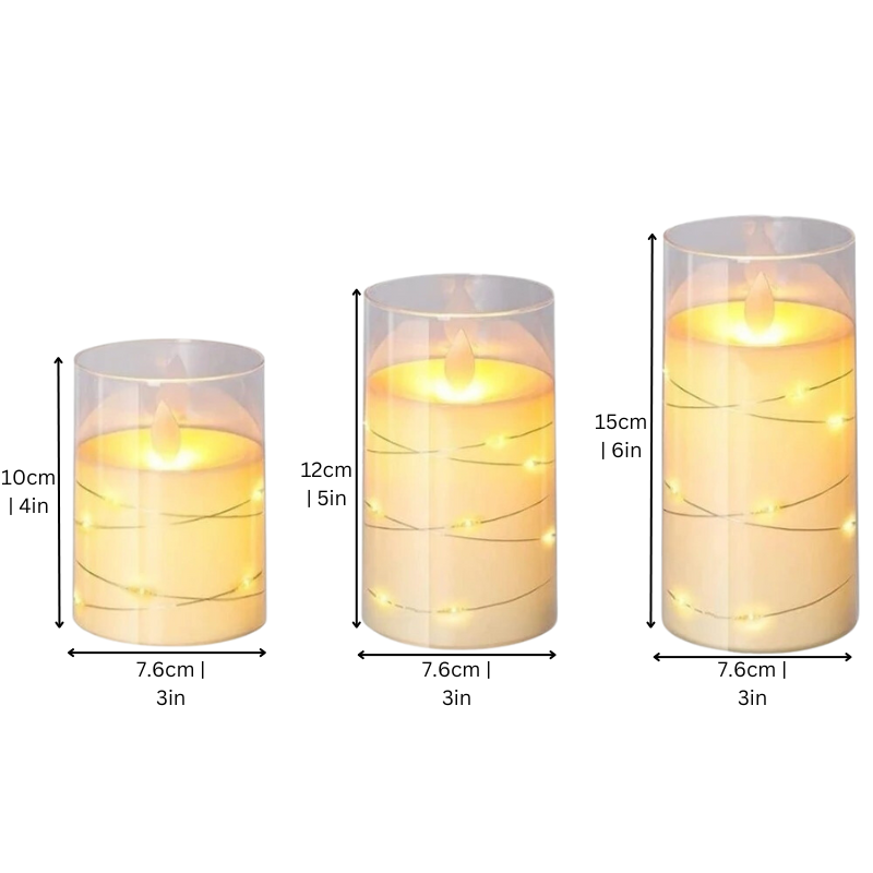 Flameless Candlesticks Battery Operated LED Pillar Candles with Glass Cylinder Set of Three