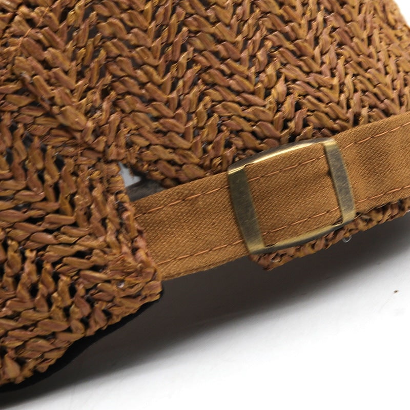 Flat Cap Straw Hat with Adjustable Back Strap and Breathable Chevron Weave Paddy