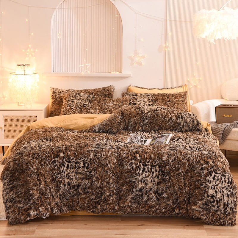 Fluffy Shaggy Duvet Cover with Plush Faux Fur and Bed Set for King Daybed Coverlet
