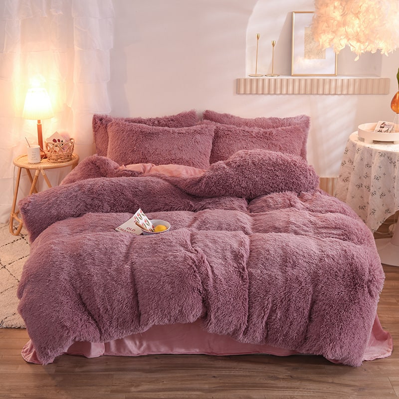 Fluffy Shaggy Duvet Cover with Plush Faux Fur and Bed Set for King Daybed Coverlet