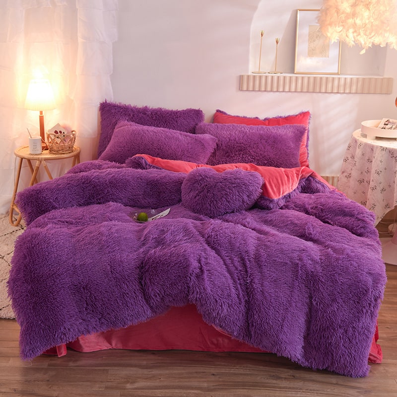 Fluffy Shaggy Duvet Cover with Plush Faux Fur and Bed Set for King Daybed Coverlet
