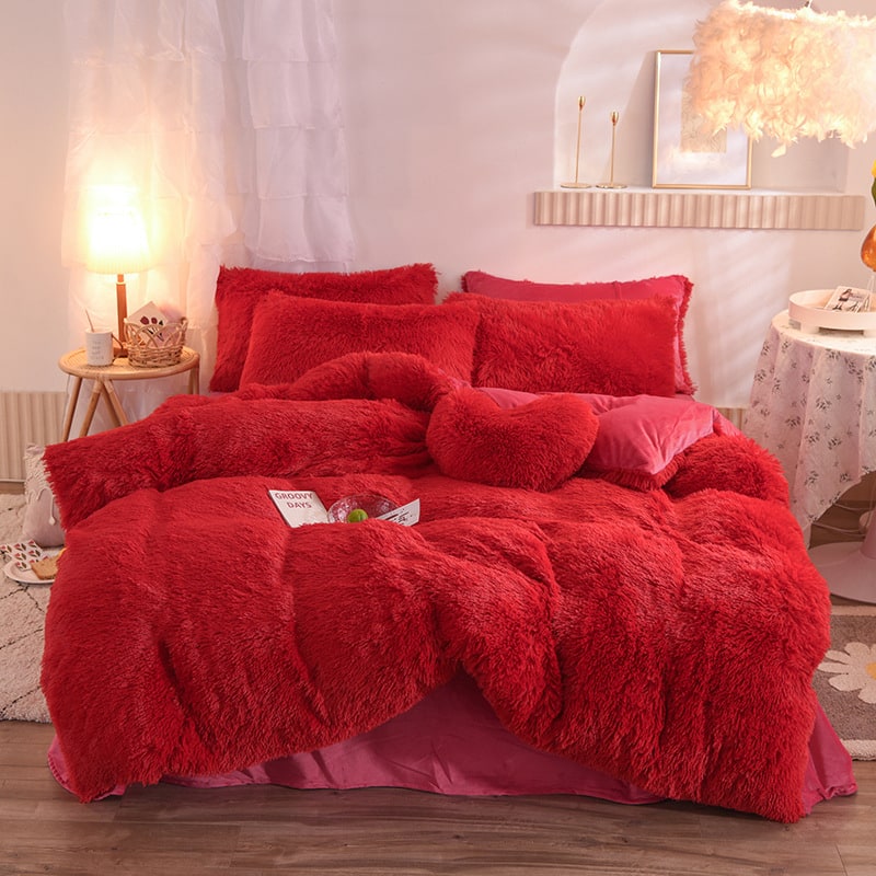 Fluffy Shaggy Duvet Cover with Plush Faux Fur and Bed Set for King Daybed Coverlet