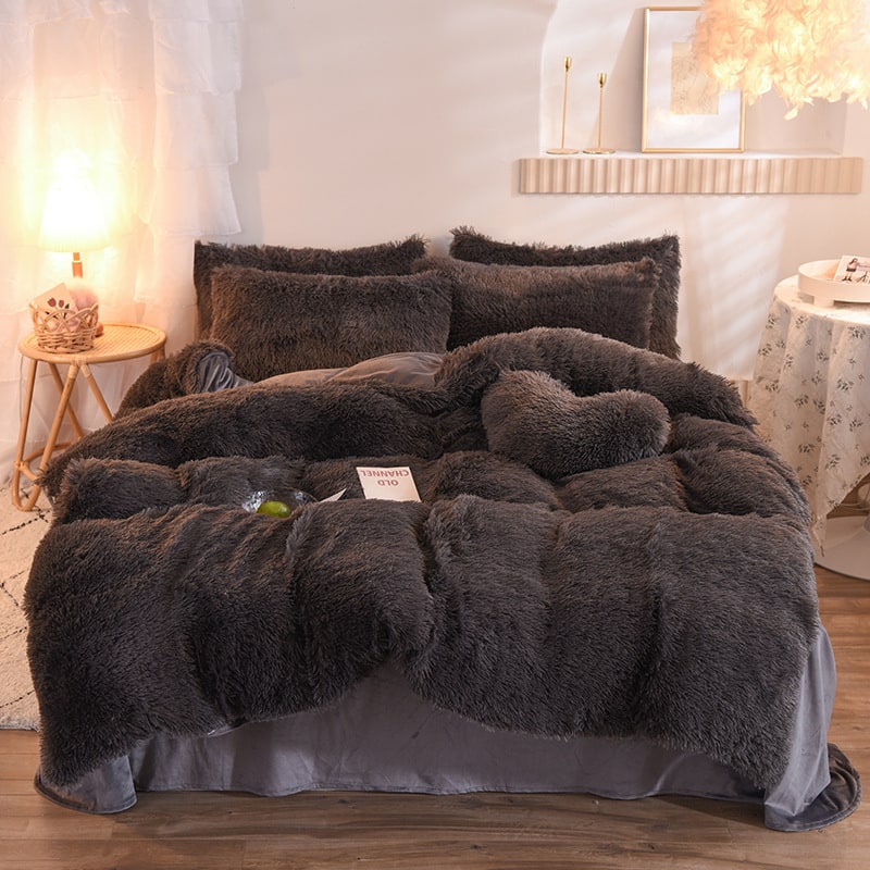 Fluffy Shaggy Duvet Cover with Plush Faux Fur and Bed Set for King Daybed Coverlet