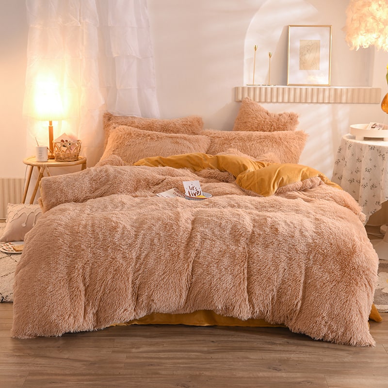 Fluffy Shaggy Duvet Cover with Plush Faux Fur and Bed Set for King Daybed Coverlet