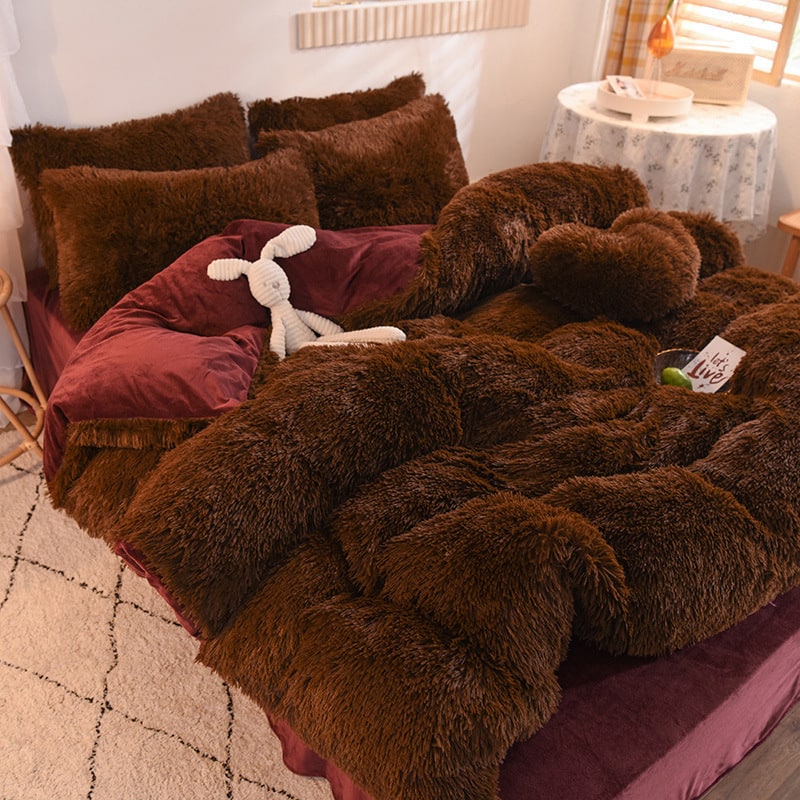 Fluffy Shaggy Duvet Cover with Plush Faux Fur and Bed Set for King Daybed Coverlet