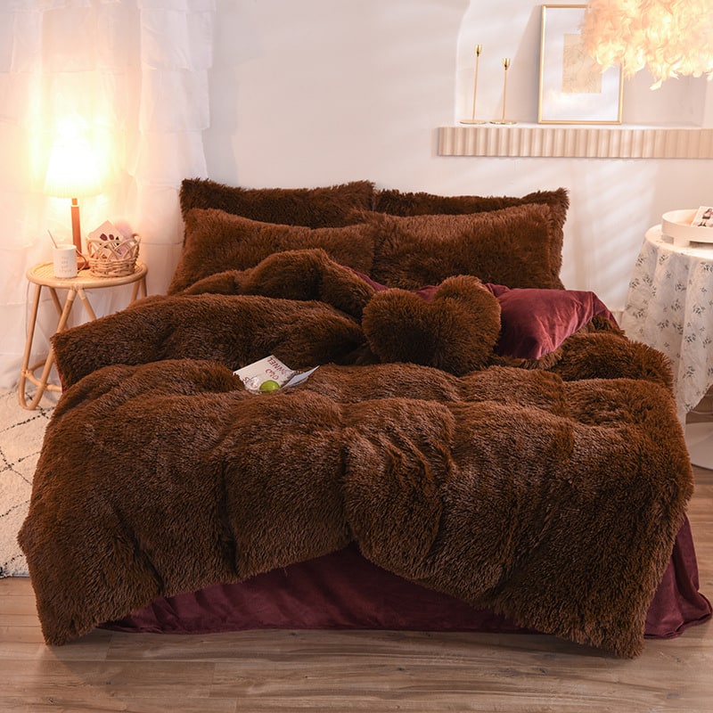 Fluffy Shaggy Duvet Cover with Plush Faux Fur and Bed Set for King Daybed Coverlet