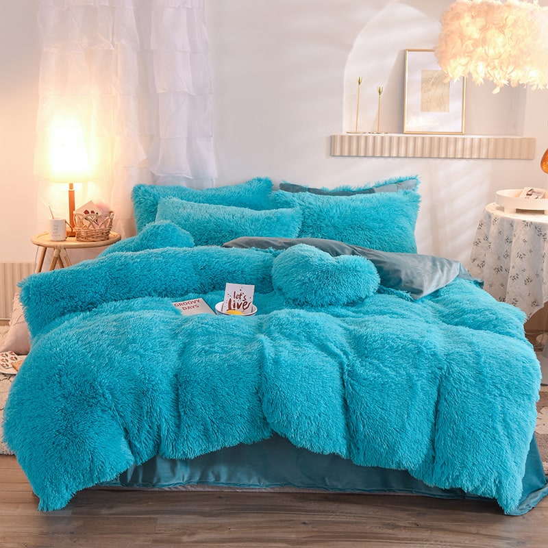 Fluffy Shaggy Duvet Cover with Plush Faux Fur and Bed Set for King Daybed Coverlet