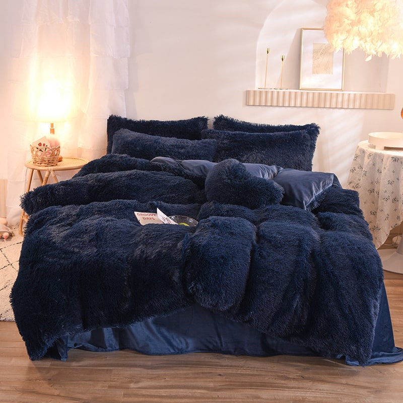 Fluffy Shaggy Duvet Cover with Plush Faux Fur and Bed Set for King Daybed Coverlet