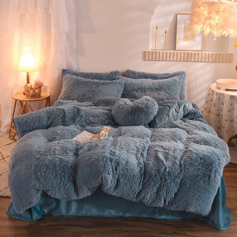 Fluffy Shaggy Duvet Cover with Plush Faux Fur and Bed Set for King Daybed Coverlet