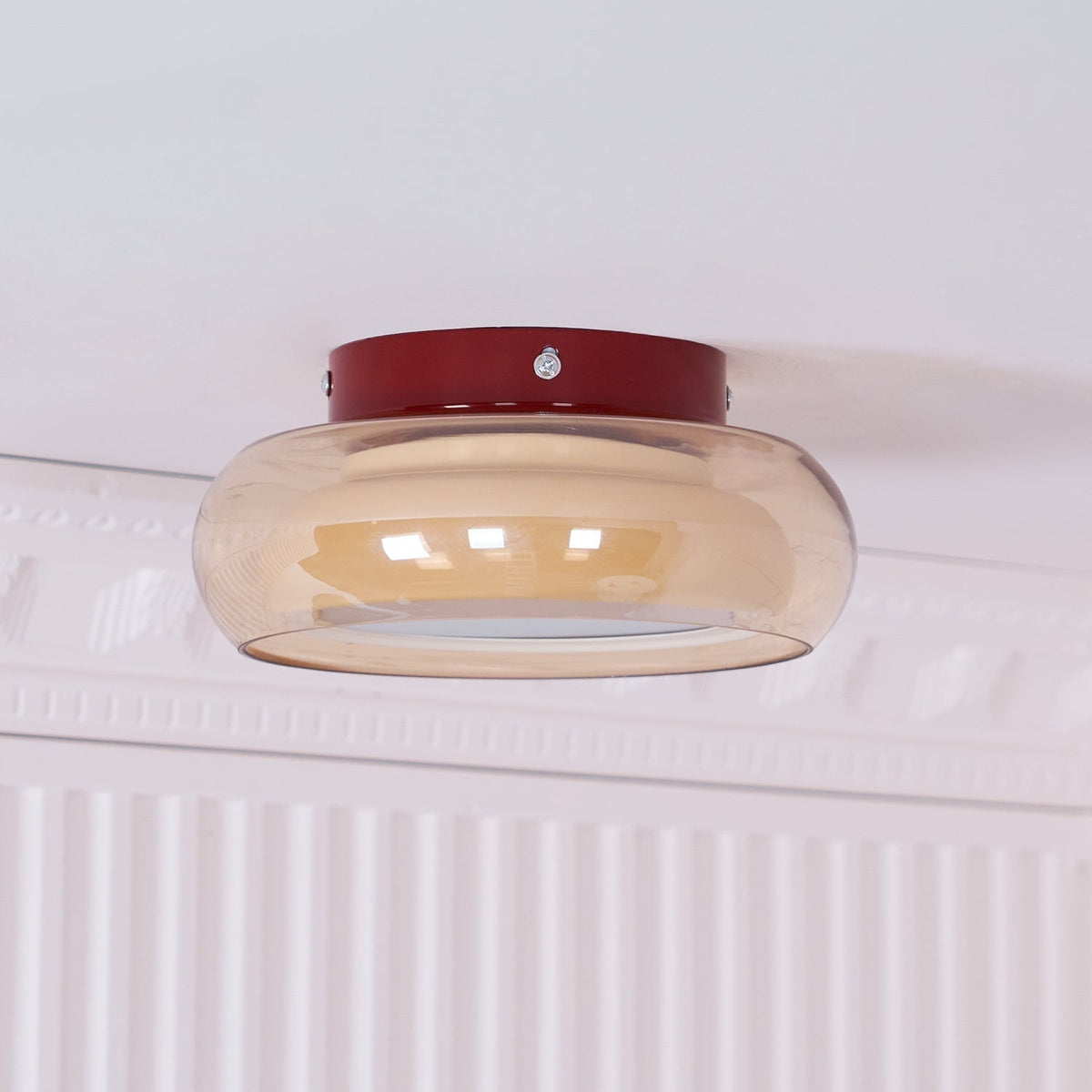 Flush Mount Ceiling Light Fixture with Amber Glass Shade and Integrated LED Vintage