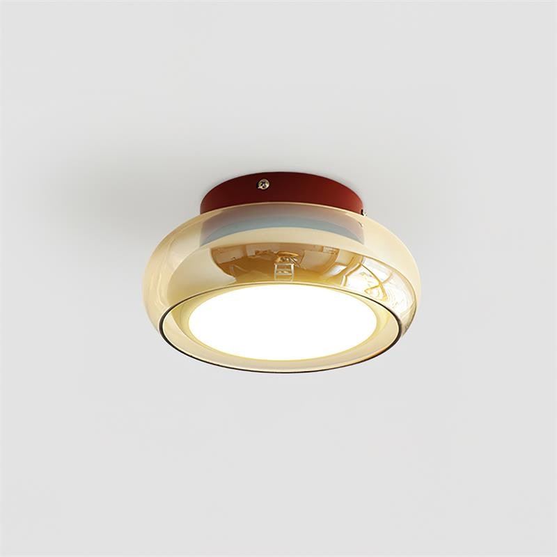 Flush Mount Ceiling Light Fixture with Amber Glass Shade and Integrated LED Vintage