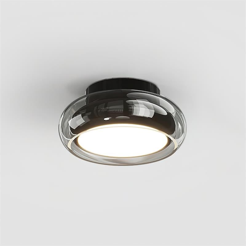 Flush Mount Ceiling Light Fixture with Amber Glass Shade and Integrated LED Vintage