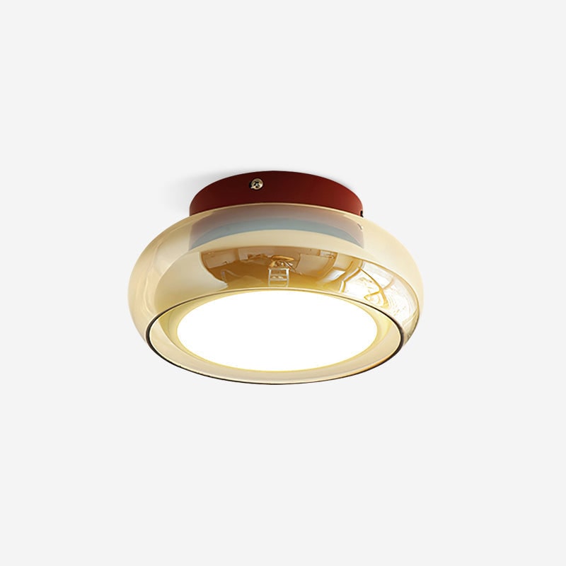 Flush Mount Ceiling Light Fixture with Amber Glass Shade and Integrated LED Vintage
