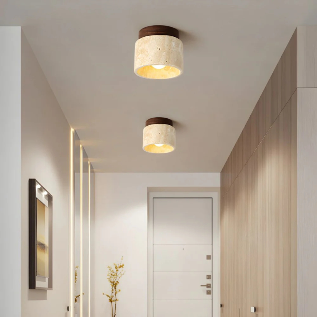 Flush Mount Ceiling Light Fixture with Travertine Stone Shade for Bedroom Led