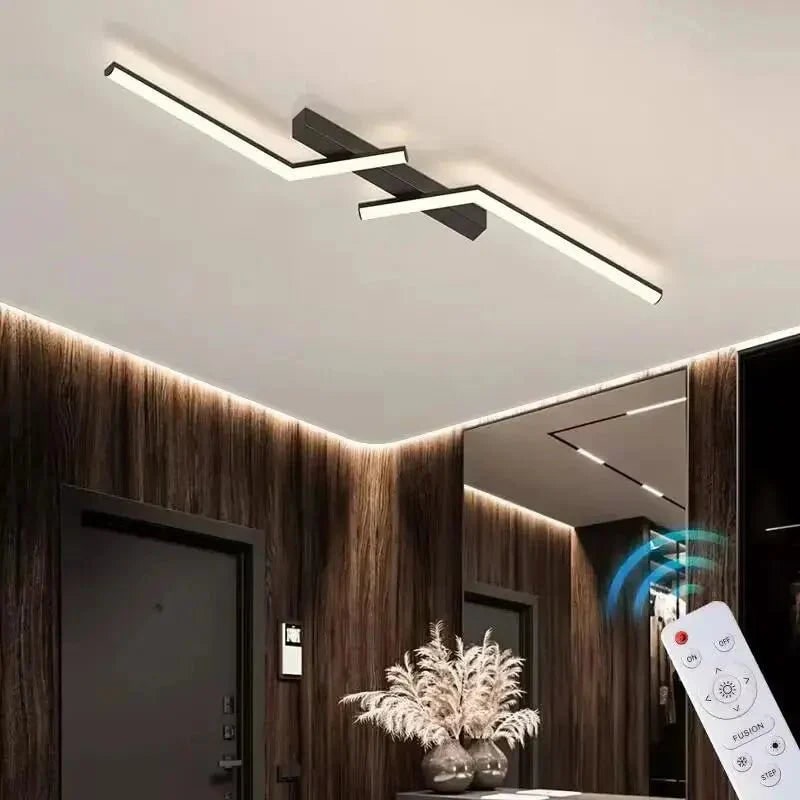 Flush Mount Linear LED Ceiling Light Fixture with Remote Control and Dimmable Design