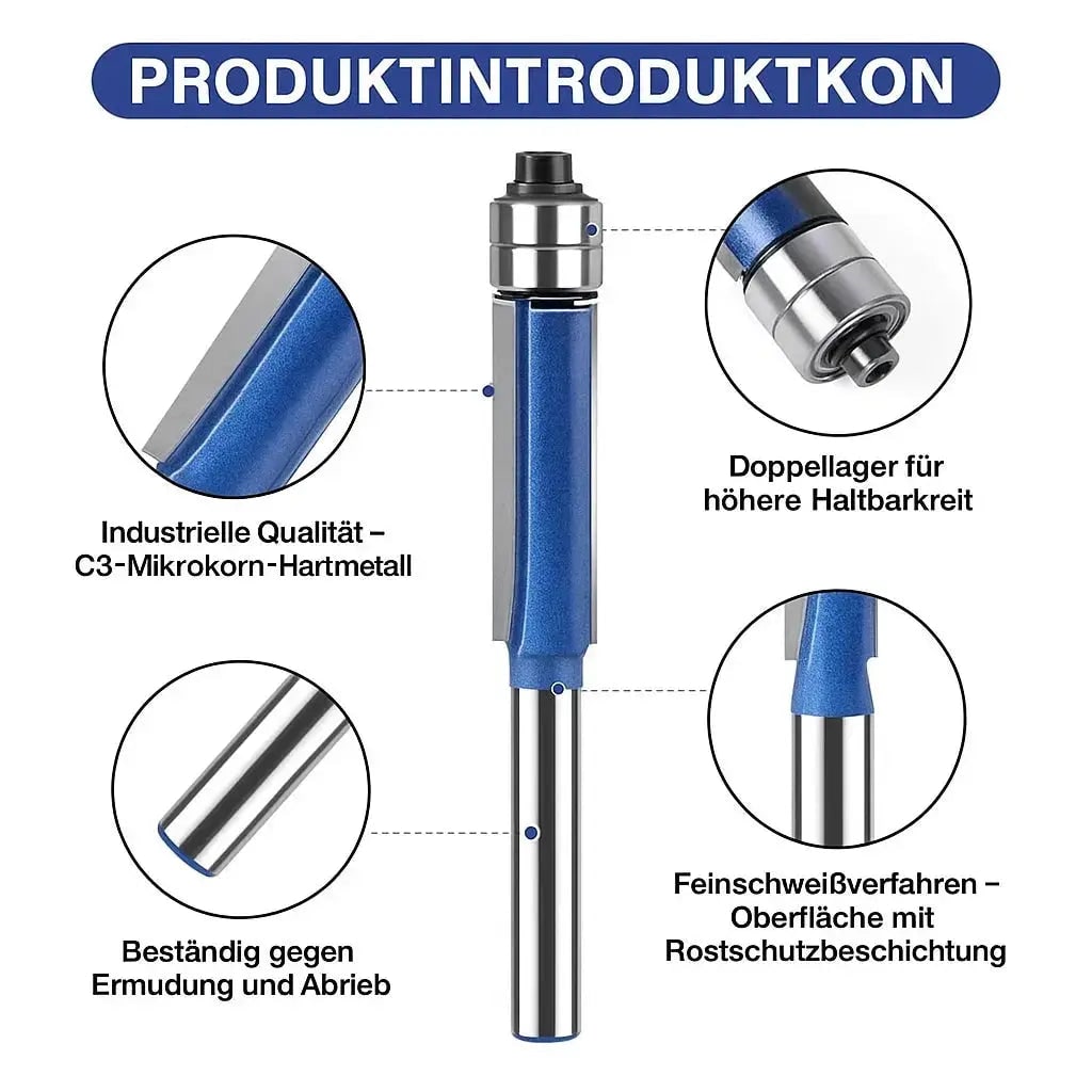 Flush Trim Router Bit Set with Double Top Bearings and Carbide Cutting Edges V Groove