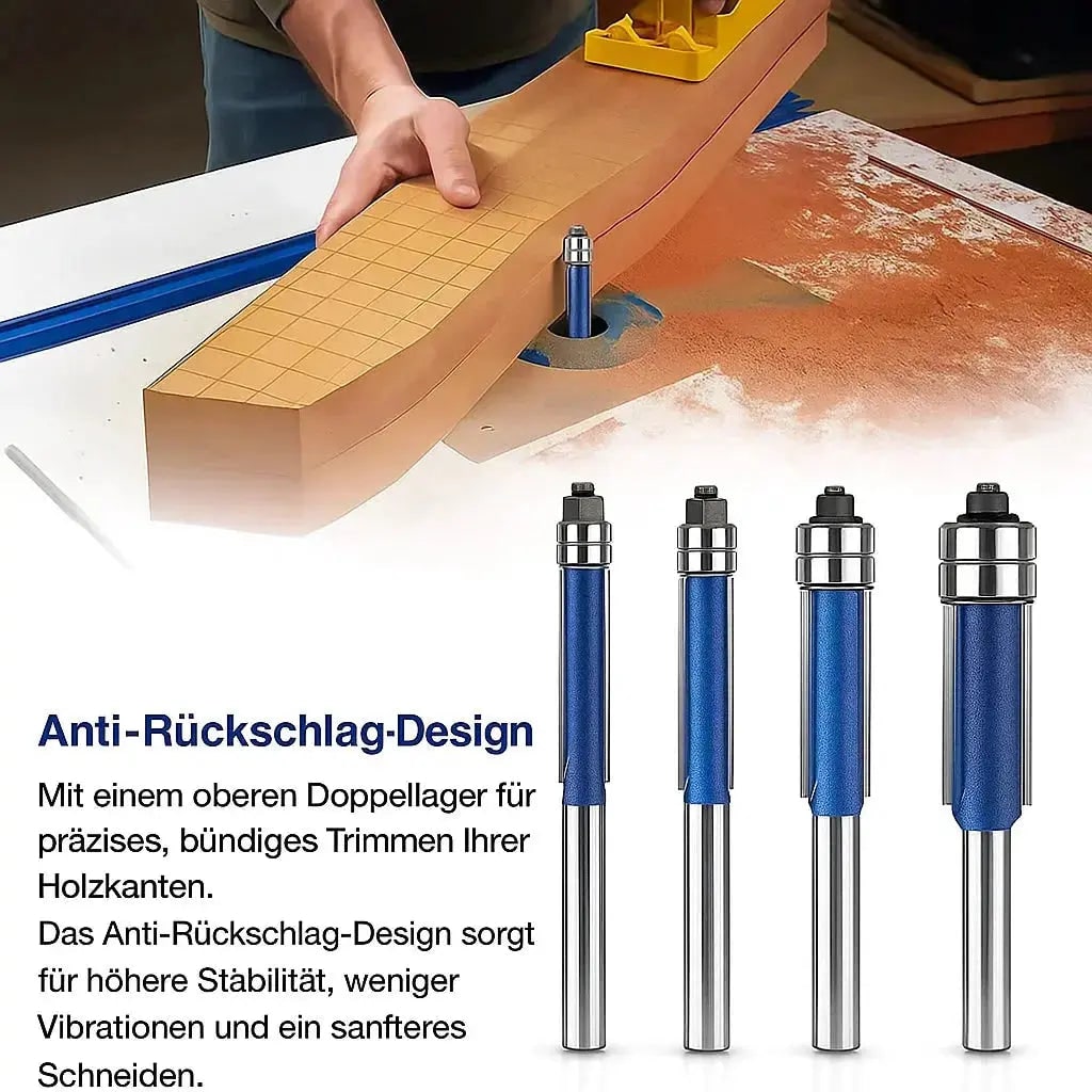 Flush Trim Router Bit Set with Double Top Bearings and Carbide Cutting Edges V Groove