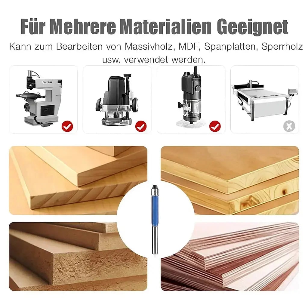 Flush Trim Router Bit Set with Double Top Bearings and Carbide Cutting Edges V Groove