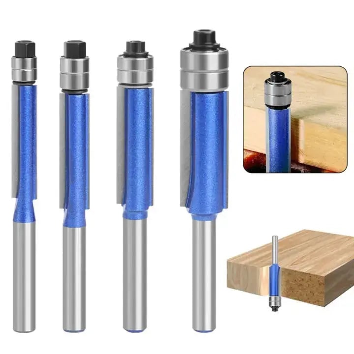 Flush Trim Router Bit Set with Double Top Bearings and Carbide Cutting Edges V Groove
