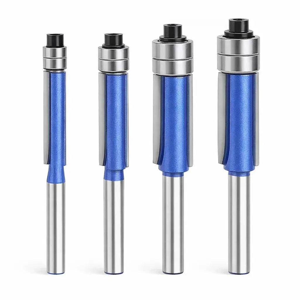 Flush Trim Router Bit Set with Double Top Bearings and Carbide Cutting Edges V Groove