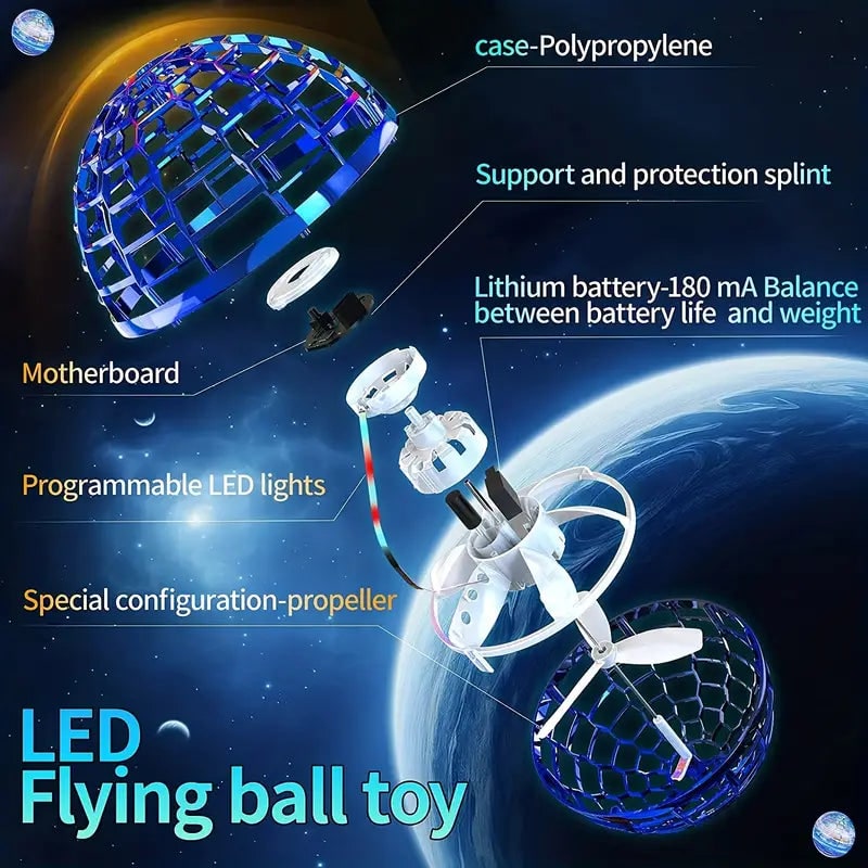 Flying Orb Ball Toy with LED Lights and Hand Controlled Hovering Hover Boomerang