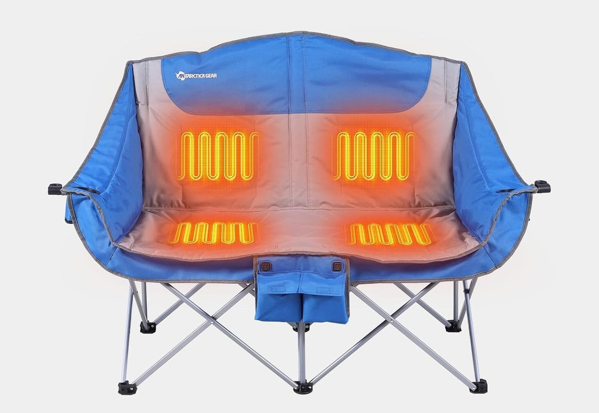 Foldable Double Collapsible Camping Chair with Portable Heated Seat and Rechargeable Battery Pack