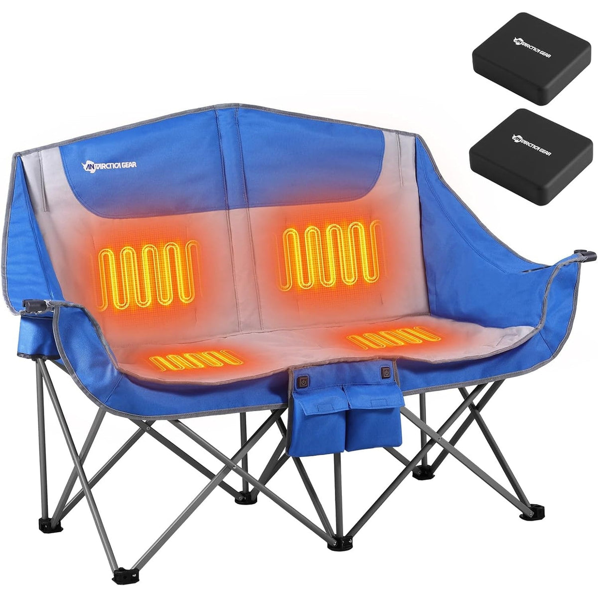 Foldable Double Collapsible Camping Chair with Portable Heated Seat and Rechargeable Battery Pack