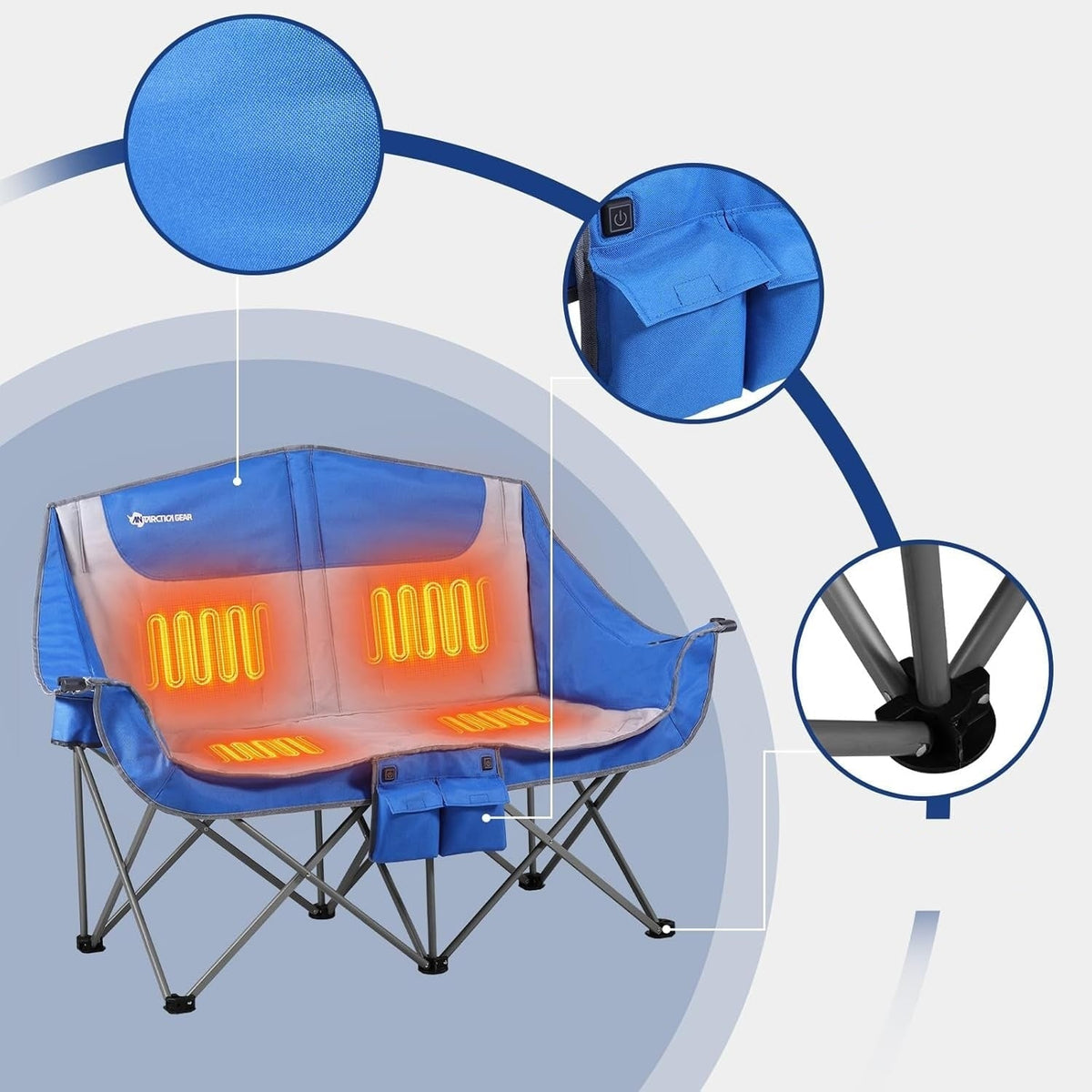 Foldable Double Collapsible Camping Chair with Portable Heated Seat and Rechargeable Battery Pack