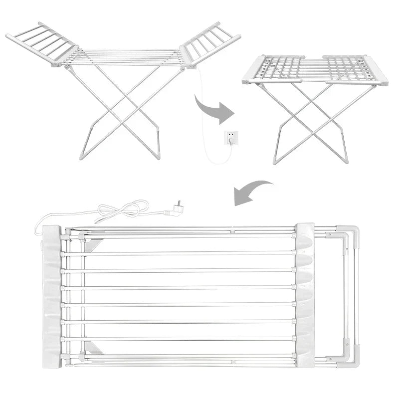 Foldable Electric Clothes Drying Rack with Heated Bars Energy Efficient Indoor Airer