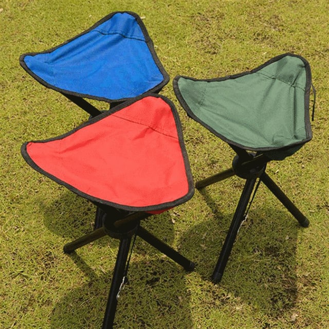 Folding Collapsible Foldable Step Stool with Triangular Fabric Seat and Tripod Metal Frame
