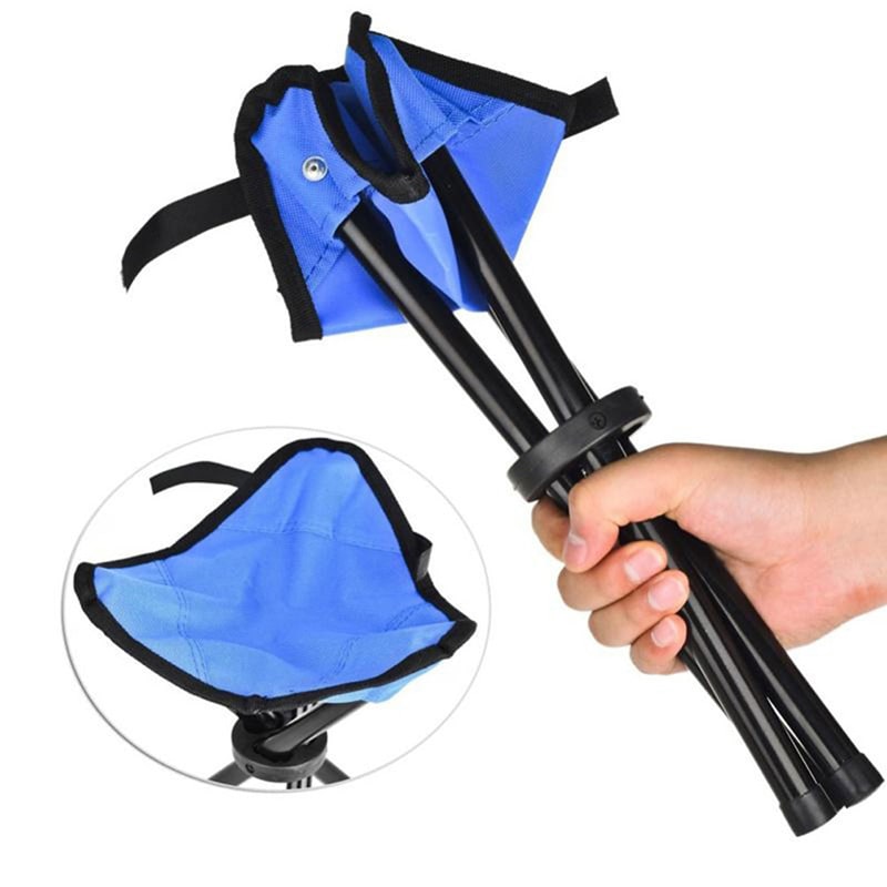 Folding Collapsible Foldable Step Stool with Triangular Fabric Seat and Tripod Metal Frame
