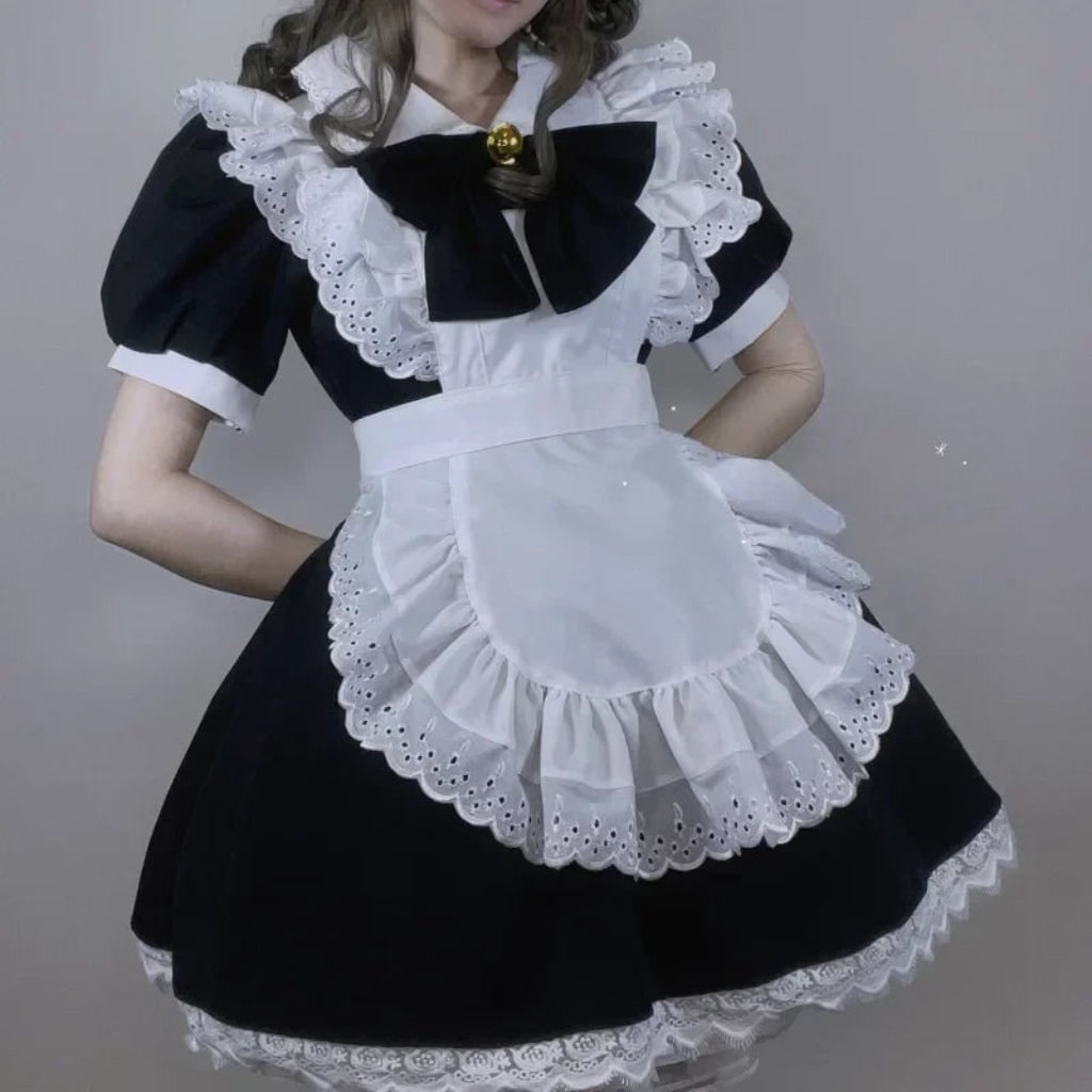 French Maid Costume with Ruffled Apron for Halloween