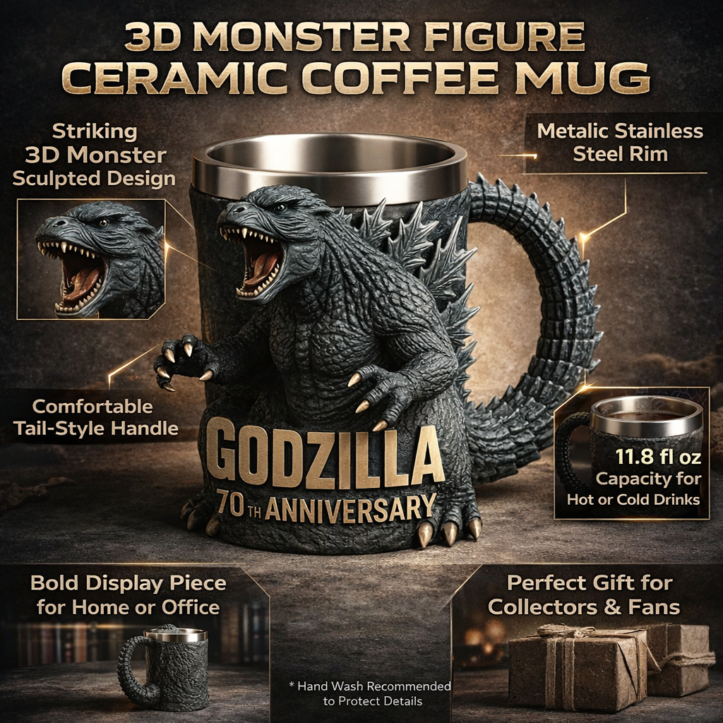 Fun Monster Coffee Mug with Stainless Steel Liner and Sculpted 3D Design