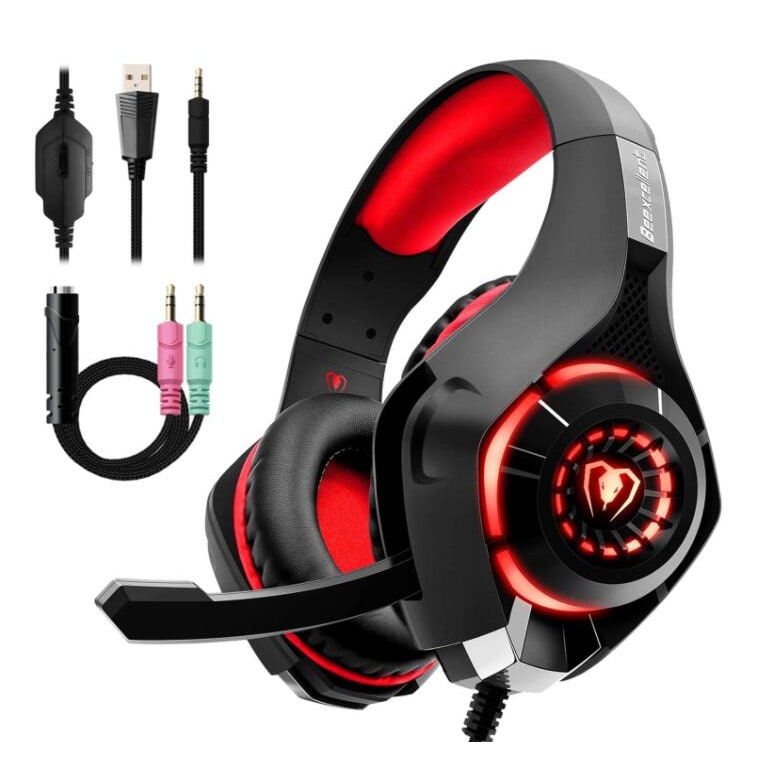 Gaming Headphones with Mic and LED Lights Wired Headset with Microphone USB and 3.5mm Jack