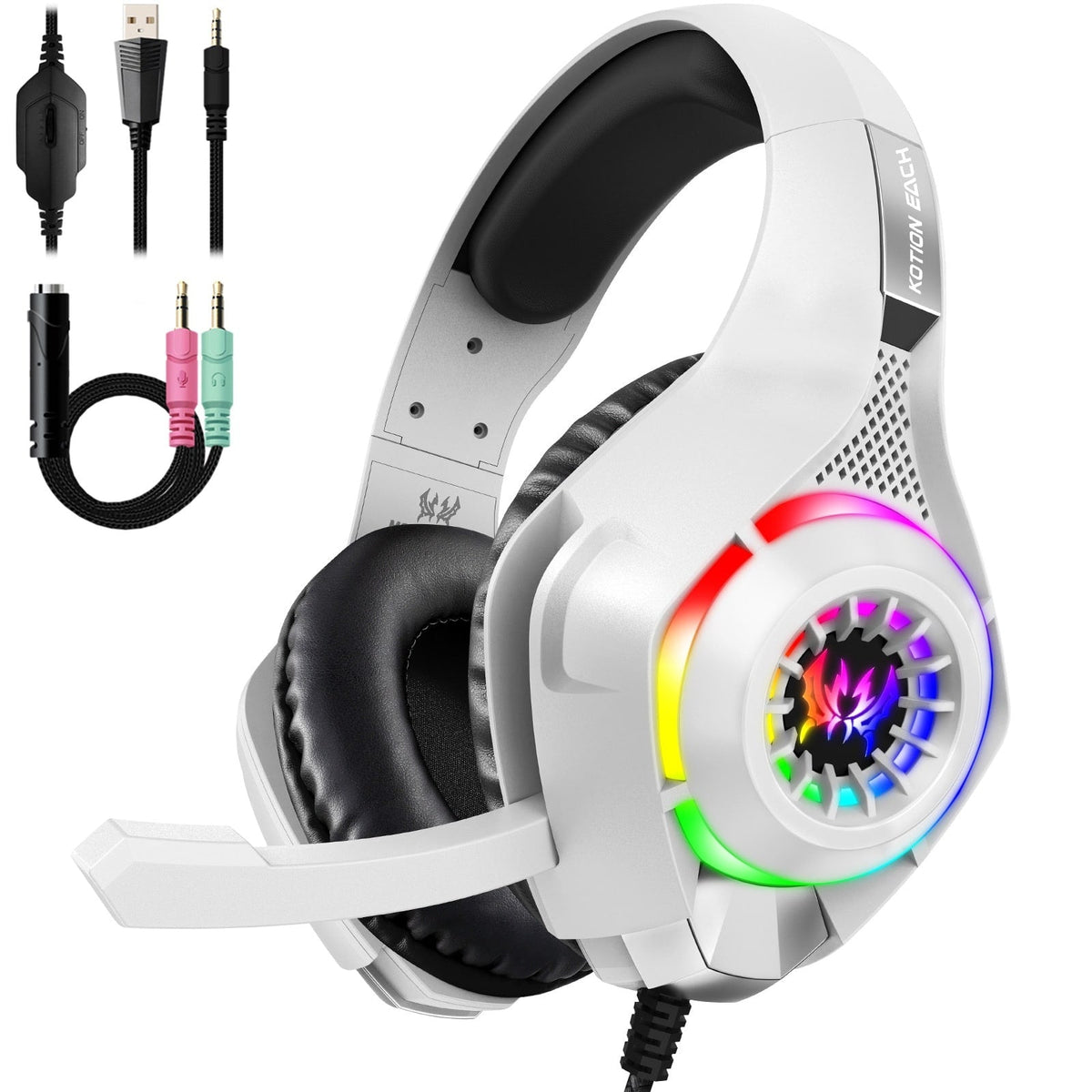 Gaming Headphones with Mic and LED Lights Wired Headset with Microphone USB and 3.5mm Jack