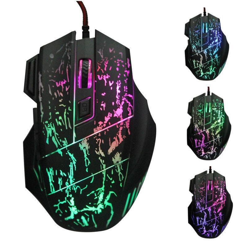 Gaming Mouse Wired Optical Rgb with Cracked Pattern Design and Braided Cable