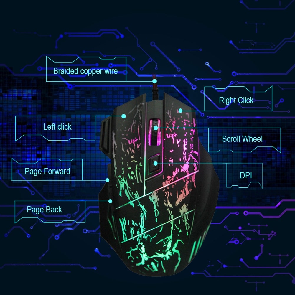 Gaming Mouse Wired Optical Rgb with Cracked Pattern Design and Braided Cable