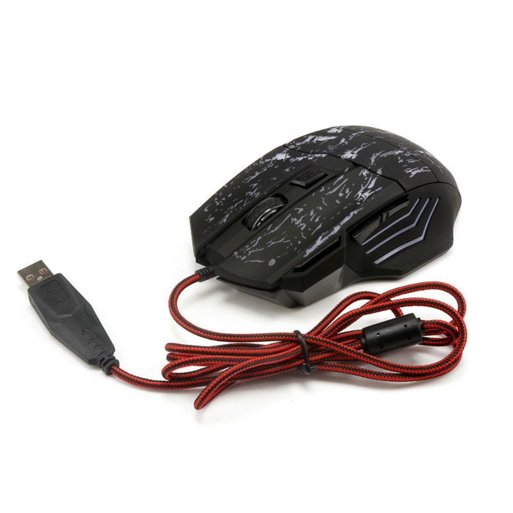 Gaming Mouse Wired Optical Rgb with Cracked Pattern Design and Braided Cable
