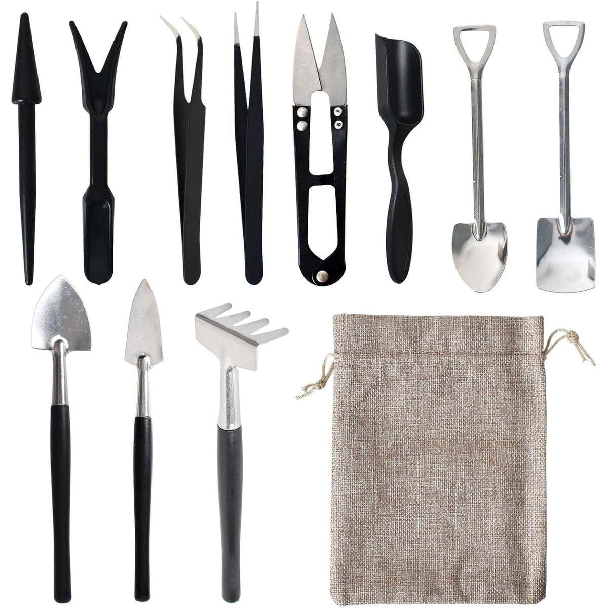 Gardening Tool Set Kit with Miniature Tweezers and Drawstring Pouch for Succulents Lawn Edger