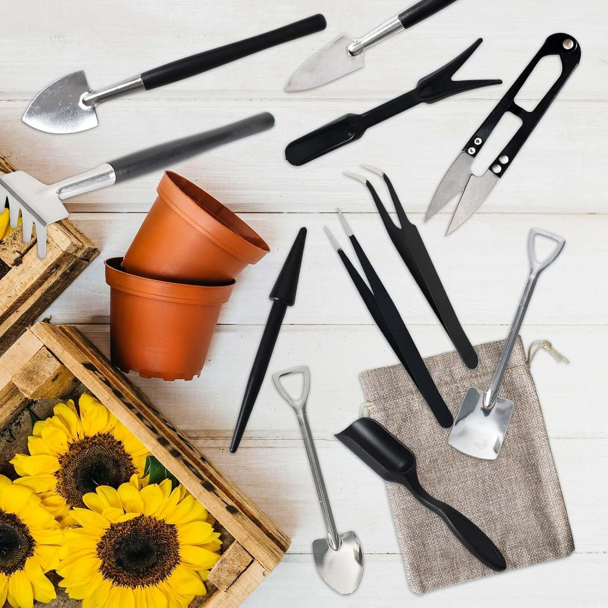 Gardening Tool Set Kit with Miniature Tweezers and Drawstring Pouch for Succulents Lawn Edger