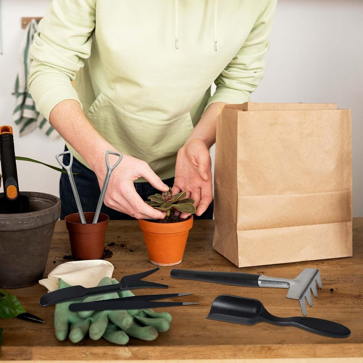 Gardening Tool Set Kit with Miniature Tweezers and Drawstring Pouch for Succulents Lawn Edger