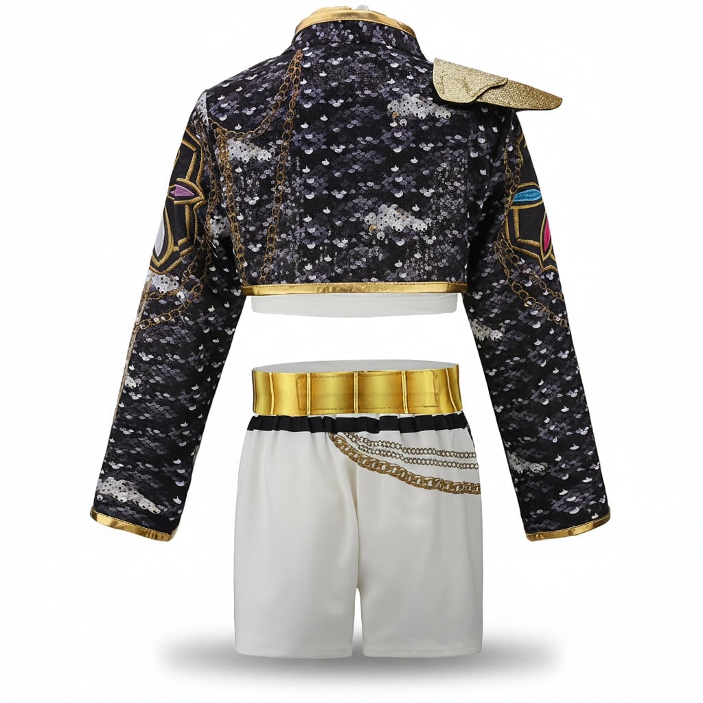 Girls' Halloween Dance Costume and Belly Dancer Suit Two Piece Set with Sequined Crop Top and A-Line Skirt
